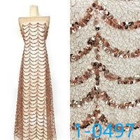 Tissu en dentelle à sequins orange brodés, pailleté, pour robe de mariée, de soirée ou de cérémonie, en maille filet, pour femmes, prix de gros moins cher
