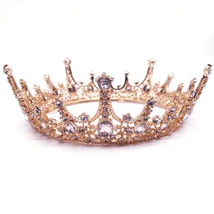 Fashion alloy baking decoration rhinestone cake topper crown rose gold for wedding party cake decoration