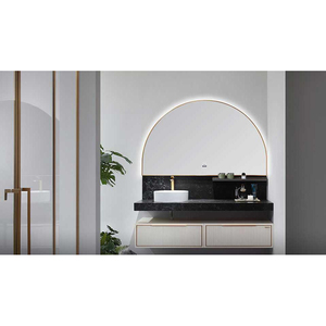 Mueble de Baño Flotante Moderno Blanco Acanalado con Lavabo, Gabinete de Baño Montado en la <span class=keywords><strong>Pared</strong></span> con Espejo LED Inteligente y Grifo - Product Image 1