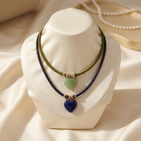 Collier Pendentif Cœur en Pierre Naturelle avec Cordon en Cuir, Grand Charme en Lapis-Lazuli, Bijoux Cadeaux pour Filles - Vente en Gros/OEM
