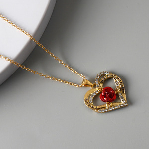 Set di Gioielli da Sposa di Lusso con Orecchini a Cuore, Collana con Ciondolo, Dolce Amore, per Donne, Collana con Ciondolo a Forma di Rosa - Product Image 4