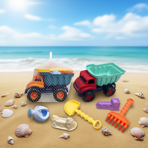Red Dump Truck Beach Toys 5 Pc Set With Shovel Rake Molds For Sand Play - Product Image 3
