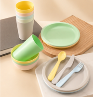 Ensemble de vaisselle pour enfants en plastique incassable, assiettes, bols, tasses, couverts pour tout-petits
