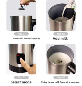 <span class=keywords><strong>Mousseur</strong></span> <span class=keywords><strong>à</strong></span> <span class=keywords><strong>lait</strong></span> électrique entièrement automatique multifonctionnel chaud/froid pour latte art en acier inoxydable, capacité 300 ml, sécurité domestique - Product Image 3