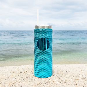 1 Pack Custom logo 23oz Stainless Steel Metallic Diamond Holographic studded Durian Skinny Straight Tumbler with <b>Slide</b> Lid - Product Image 1