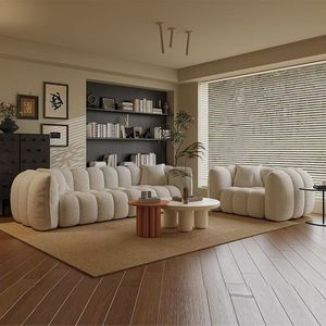 Cream Lambswool Cloud <b>Sofa</b> With Cotton Candy Design For <b>Living</b> <b>Room</b> Minimalist Style 2024 Trendy Modern Furniture - Product Image 3