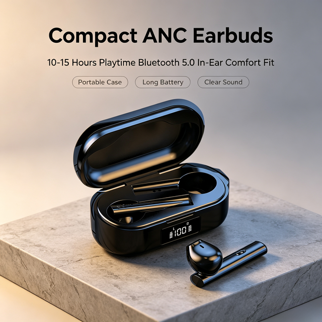 In-Ear TWS Earbuds JL Chipset Bluetooth 5.0 ANC IPX4 Waterproof Digital Display Type-C Charging for Sport Travel