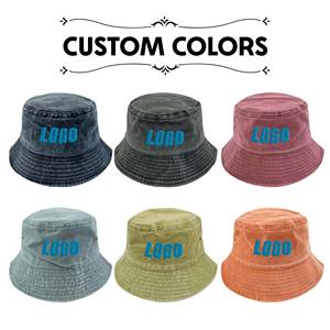 Vintage Denim Wide Brim Jeans Patchwork Bucket <b>Hat</b> Child Distressed Women Men Bucket <b>Hat</b> Custom Logo Embossed Denim Bucket <b>Hat</b> - Product Image 2