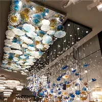 El yapımı çiçek cam lamba led fikstür otel lobi dekorasyonu avize işık tavan düğün