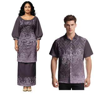 Camisas de Playa para Hombre, Populares, Acogedoras, con Estampado Floral, de Poliéster, Talla Grande, Manga Corta, Cuello Redondo, Estilo Samoano Puletasi, Conjunto Unisex para Parejas - Product Image 1