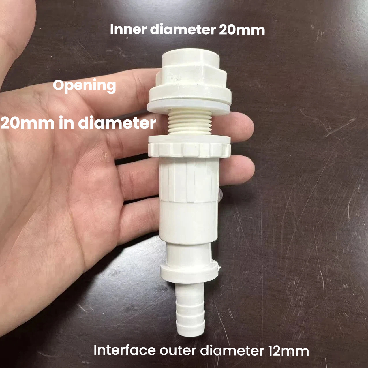 เส้นผ่านศูนย์กลางรูสีขาว 20 มม. เส้นผ่านศูนย์กลางภายนอกของบาร์บ 12 มม.