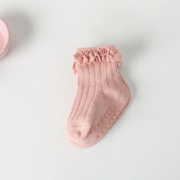 Chaussettes antidérapantes pour bébé, en coton tricoté, couleur unie, avec volants, pour nourrissons et petites filles, vente en gros