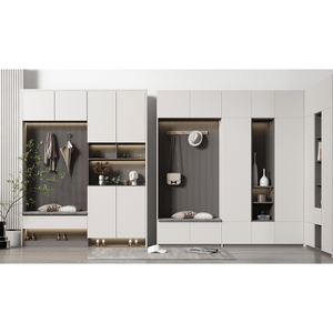 Meuble à chaussures intégré moderne et élégant avec porte-manteau et espace de rangement ouvert – Meuble à chaussures fonctionnel - Product Image 2
