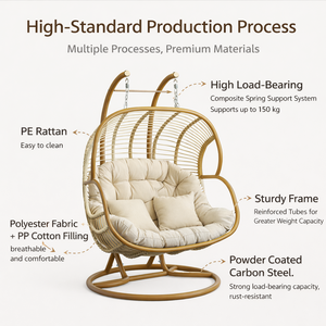 Sedia <span class=keywords><strong>a</strong></span> Dondolo Doppia in Rattan Meiqi, Set da 2 con Supporto <span class=keywords><strong>a</strong></span> C per Patio, Balcone, Soggiorno e Relax - Product Image 3