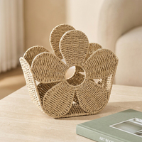 Panier de rangement décoratif en jonc de mer tressé, motif floral, personnalisable, pour salon et chambre, organisation de bureau