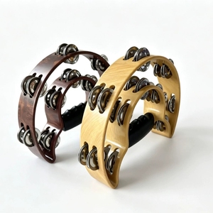 Tambor de mano de doble anillo en forma de media luna al por mayor, con 2 filas de jingles de acero inoxidable, instrumento de percusión rítmica para bandas e iglesias - Product Image 1