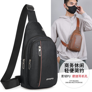 Bolso de pecho Jingpin para hombre, pequeño, de cuero PU, bandolera para viajes de ocio, primavera 2026, color marrón sólido - Product Image 3