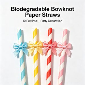 Paper Straw Cake Toppers With Bow 10 Pack Disposable Party Decorations For Dessert Table - Product Image 4