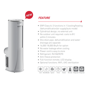 Climatiseur vertical portable à télécommande, 16000 BTU, refroidissement/chauffage, écoénergétique, pour usage domestique et hôtelier, vente en gros, ERP - Product Image 3
