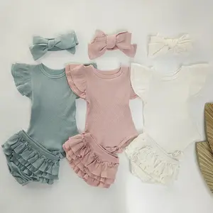 여름 유아 아기 소녀 Layette 세트 의류 주름 유아 아기 옷 장난 꾸러기 세트