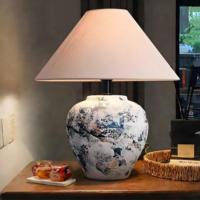 ENSEMBLE français bleu et blanc café étude bureau lampe de Table en céramique chambre lampe de bureau pas de Base extérieur 75cm haute lampe