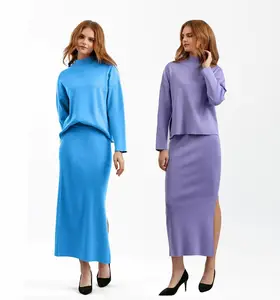Custom Cozy Women'S Two Piece Sweater And Dress Set Knit Sweater Top Bodycon Skirt 2 Piece Outfits For Women