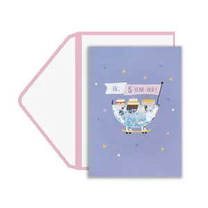 Personalizzato stampato carino unico 5 anni bambini 3D scuotendo Bifold congratulazioni biglietti di auguri di compleanno