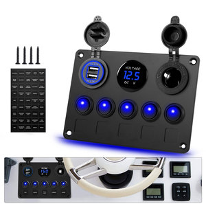 Panel de interruptores redondos de 5 posiciones con voltímetro USB y cargador de coche para uso en vehículos de 12-24 V - Product Image 1