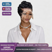 Perruque Courte Bouclée Pixie en Cheveux Humains, Vente en Gros, Haute Qualité, Lace Frontale 13*4, Coiffure Afro Bouclée pour Femmes Noires
