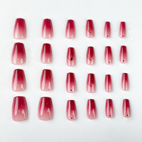 Uñas Postizas 3D de Lujo en Color Rojo Cereza, 30 Piezas, Acabado Brillante, Fáciles de Aplicar, para Tiendas de Belleza