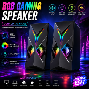 Haut-parleur portable <span class=keywords><strong>RGB</strong></span> pour ordinateur de jeu, stéréo filaire USB avec caisson de basses, rechargeable, pour <span class=keywords><strong>PC</strong></span>, ordinateur portable et <span class=keywords><strong>gamer</strong></span> - Product Image 1