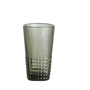 Modern Style Colored Embossed Glass Tumbler Water Drinking Glass For Beer Wine Juice Glassware