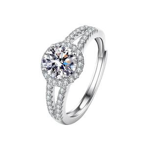 Bague en argent sterling S925 à double rangée de moissanite plaquée argent pour femme, <span class=keywords><strong>couleur</strong></span> <span class=keywords><strong>D</strong></span>, 1 carat, classique, simple, ouverte, transfrontalière - Product Image 1