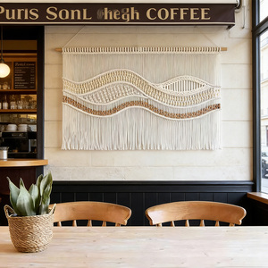 งานถักมือลายคลื่นแนวนอนสไตล์โบโฮสุดหรูสำหรับตกแต่งผนัง เหมาะสำหรับสตูดิโอดีไซน์ภายในและแบรนด์โรงแรม - Product Image 1