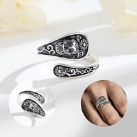 Changda 925 Sterling Silver Personnalisé Gothique Fantôme Crâne Anneau Réglable Vintage Antique Fleur Conception pour Hommes Femmes Style À La Mode