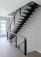 Escalier de sous-sol moderne en chêne blanc, droit, avec éclairage LED, main courante en bois, à faire soi-même, double poutre, en bois, acier et verre