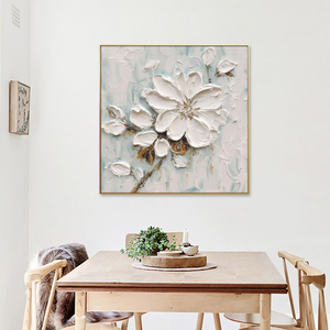 Grande <span class=keywords><strong>peinture</strong></span> à l'huile de <span class=keywords><strong>fleurs</strong></span> texturées <span class=keywords><strong>sur</strong></span> <span class=keywords><strong>toile</strong></span> abstraite paysage floral blanc <span class=keywords><strong>acrylique</strong></span> Art mural moderne salon maison déco - Product Image 5