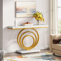 Table console de couloir en faux marbre blanc, style moderne minimaliste et contemporain de luxe, avec cadre géométrique, meuble d'appoint pour salon