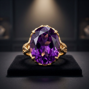 Bague de fiançailles en améthyste, plaqué or 14 carats, argent 925, pierre précieuse naturelle, bague de mariage pour femmes - Product Image 3