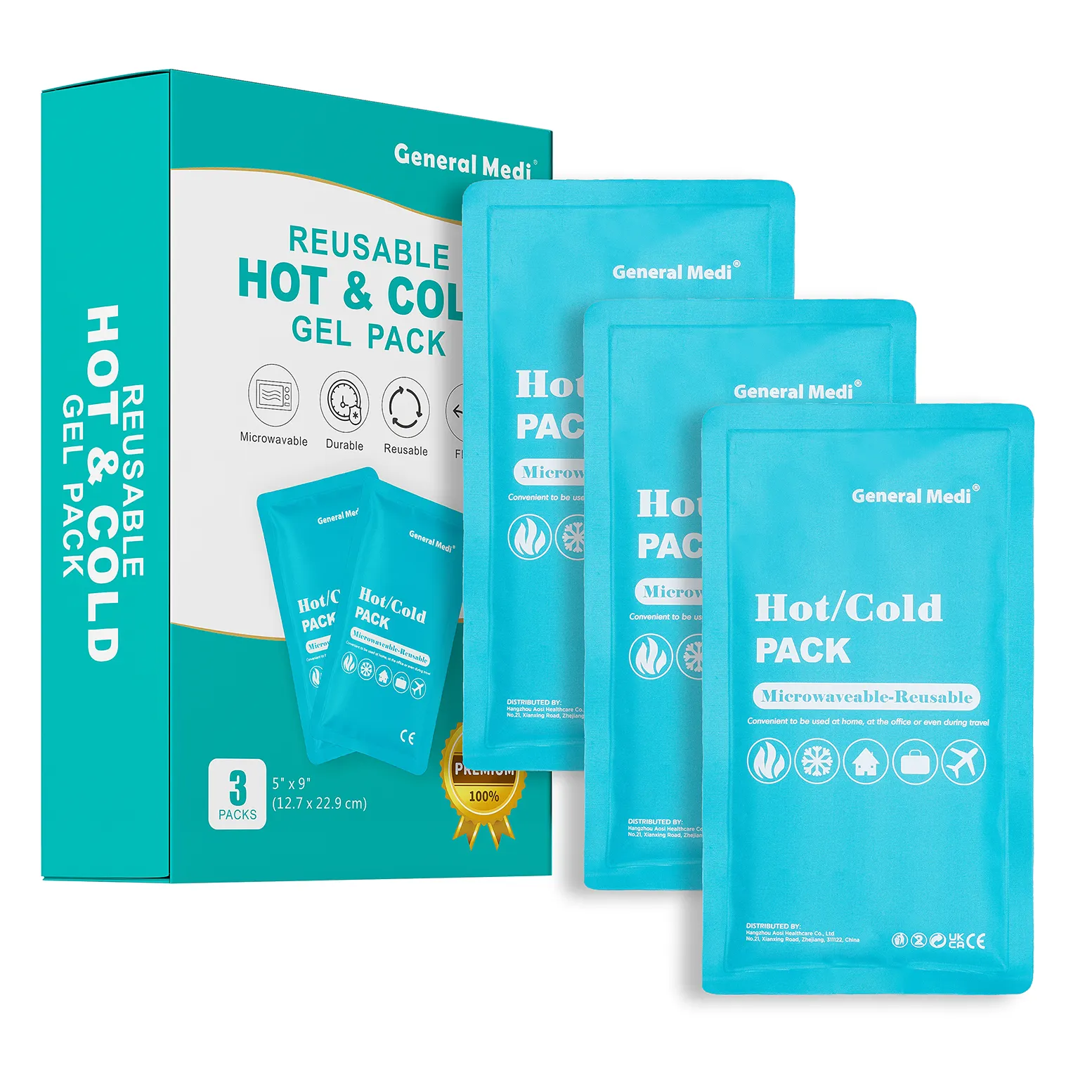 Hot Selling 3er Pack Eis beutel Hot Cold Pack Therapie Wieder verwendbare Gel packung Com press Wrap