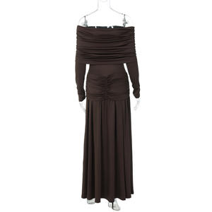 Artículos populares <span class=keywords><strong>ahora</strong></span> 2026 vestido <span class=keywords><strong>de</strong></span> <span class=keywords><strong>mujer</strong></span> elegante <span class=keywords><strong>mujer</strong></span> fuera del hombro manga larga plisado abrigo Casual Maxi vestido largo - Product Image 5