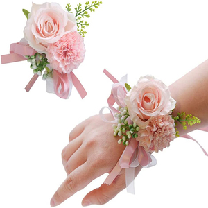 Flores artificiais para casamento ocidental, acessórios de pulseira para homens, flores de champanhe, folhas verdes e donzelas, flores de pulso para dama de honra - Product Image 1