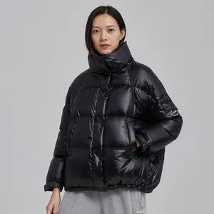 Hochwertiger Reiß verschluss Übergroßer Stehkragen Vielseitige glänzende Damen Warm Down Coat Jacke