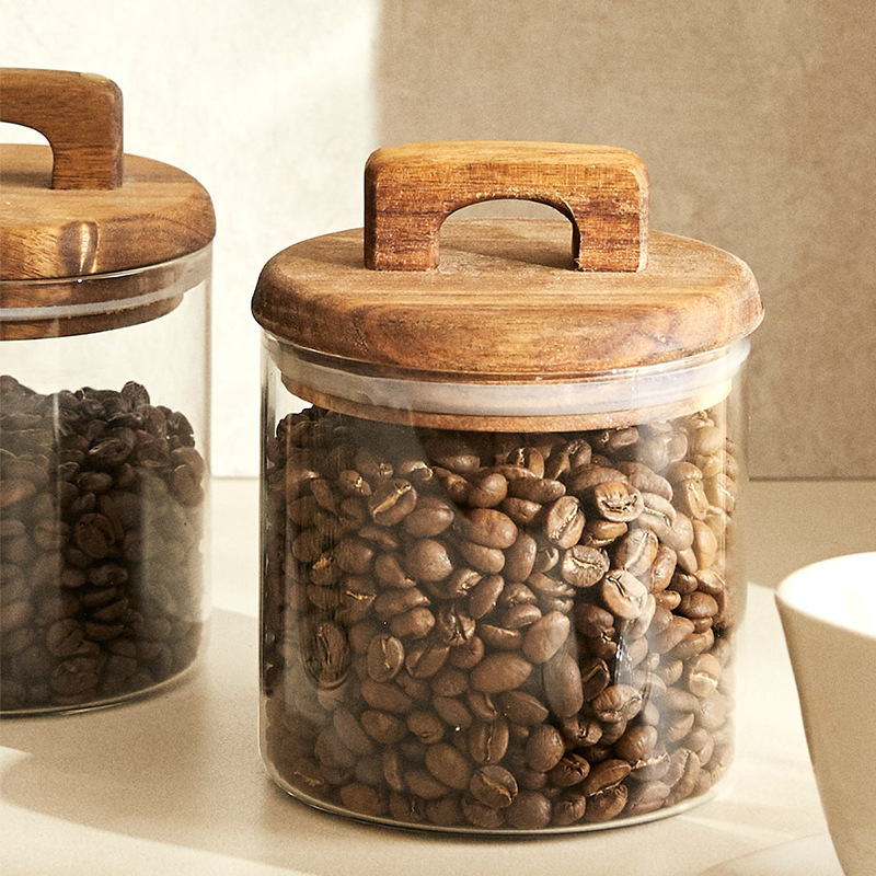 22~70oz high borosilicate glass food  jar with wood lid glasses jar