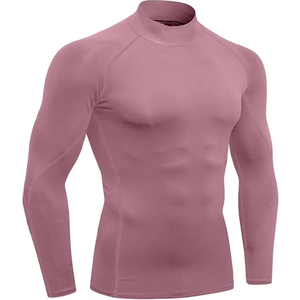 T-shirt de sport élégant à manches longues en velours pour homme, col roulé, idéal pour l'entraînement et la gym en automne et en hiver, en polyester - Product Image 4