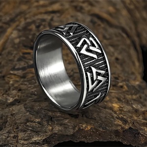 Men's Titanium Steel <b>Ring</b> Viking Triangle Geometric Design Hip Hop Style Gift Jewelry - Product Image 4
