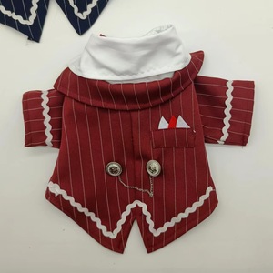 Costume rayé bleu marine en polyester pour animaux de compagnie, smoking avec nœud papillon rouge pour chats et chiens, robe de mariage deux pièces, style classique - Product Image 3