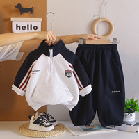 Ensemble décontracté rayé avec logo pour bébé garçon printemps-automne – Sweat-shirt à manches longues avec demi-fermeture éclair et poches, pantalon – 2 pièces en tissu tissé