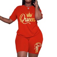 Ensemble décontracté deux pièces pour femme, respirant, avec logo, col rond, manches courtes, en Spandex et Polyester, T-shirt et pantalon imprimés motif 'Love Letter'