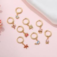 Boucles d'oreilles pendantes Huggie en laiton plaqué or 18 carats avec zircon, motif animal marin, pour femmes, par des créateurs de mode